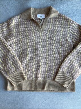 Beige Zigzag V-Neck Lizzie Polo Sweater
